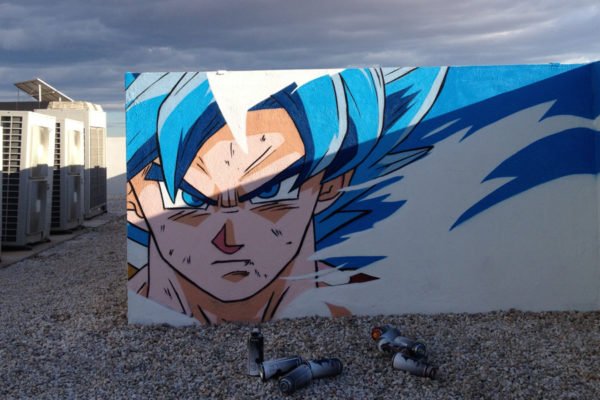 graffiti-de-goku-saiyan-blue Graffiti de Goku en ático de oficina de Valencia