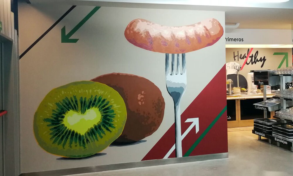 Graffiti profesional de comida en Madrid.