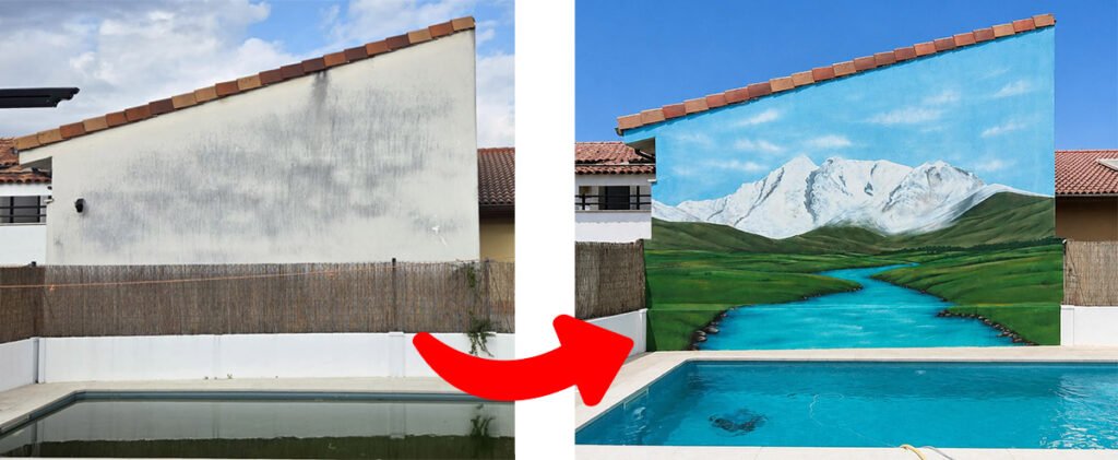 Transformación de patio con un mural artístico