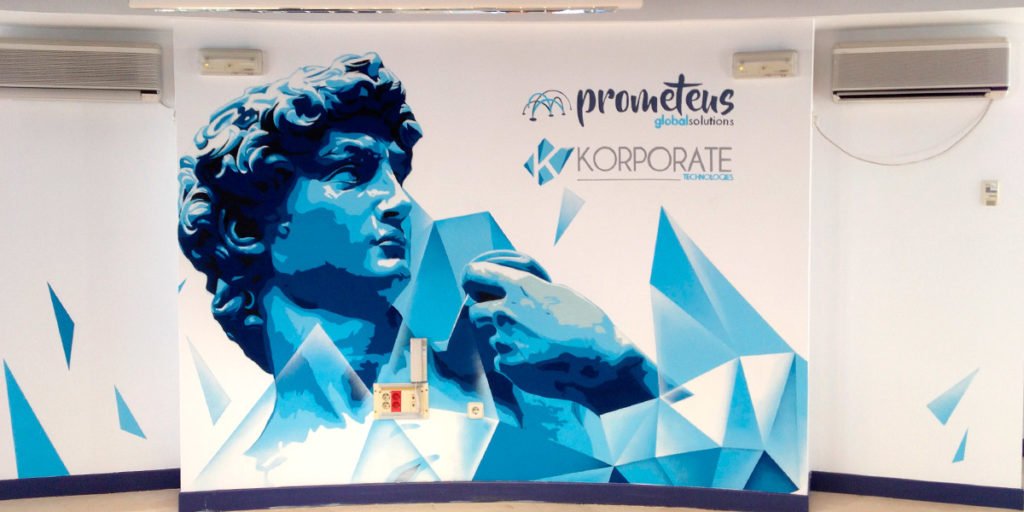 Graffiti-David-de-Miguel-Ángel-en-oficina- Graffiti del David de Miguel Ángel en oficina de Toledo