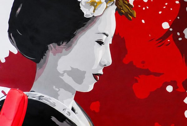 Graffiti de geisha en oficina de Valencia