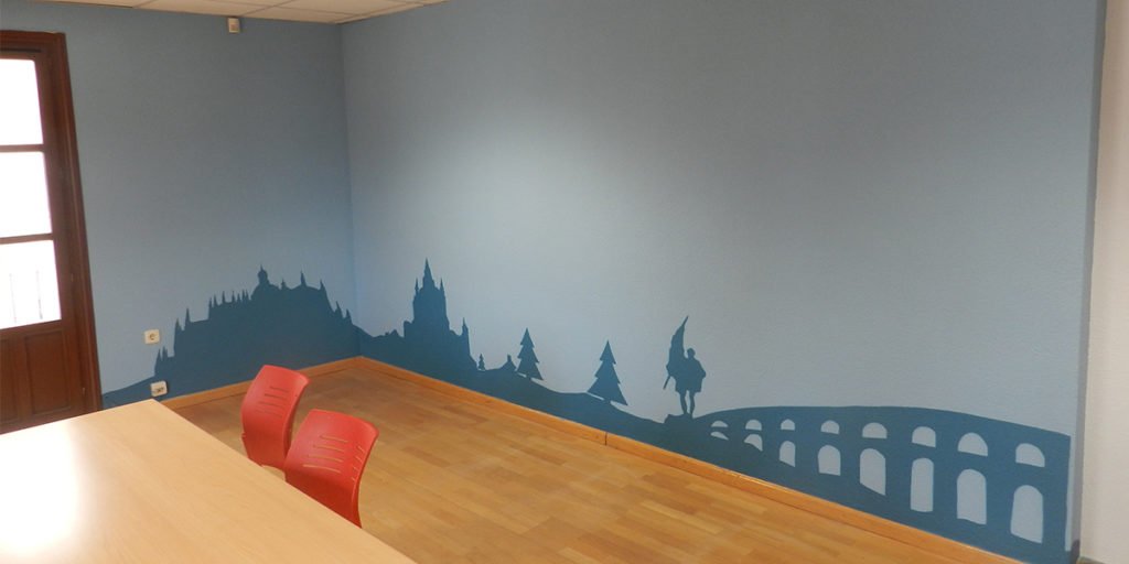 Graffiti-decorativo-de-Skyline-de-Segovia Graffiti decorativo con Skyline de Segovia en oficina