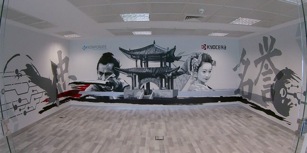 Graffiti mural japonés en oficina de Las Rozas de Madrid