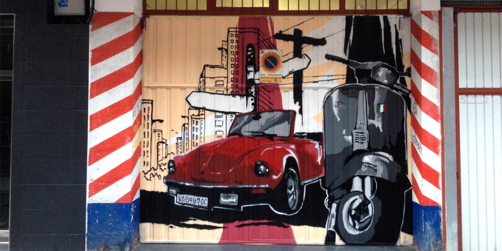 graffiti-coche-y-moto-en-puerta-de-garaje Graffiti de coche y moto en puerta de garaje