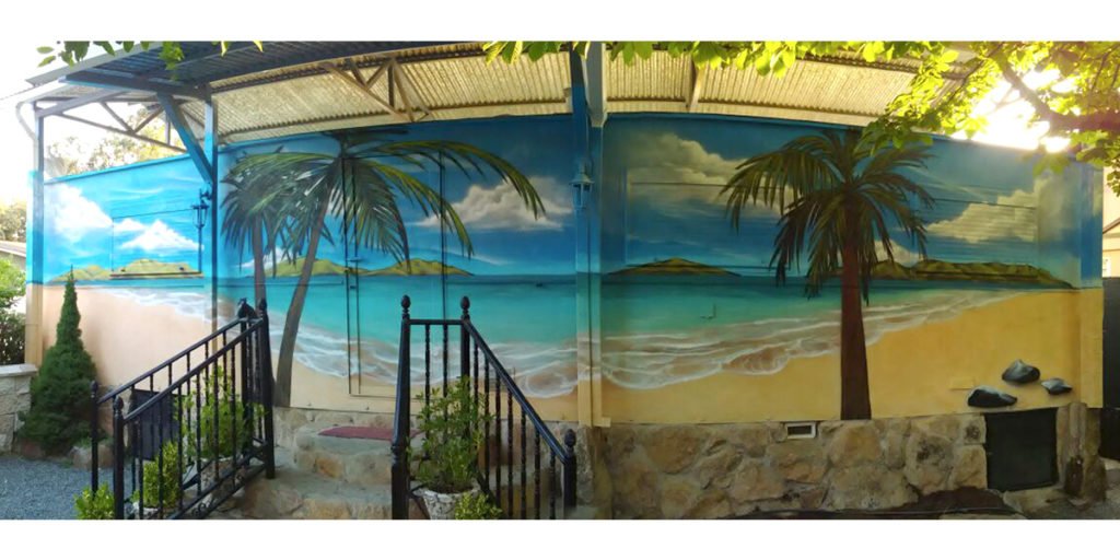 graffiti-de-paisaje-de-playa-en-furgoneta Graffiti de paisaje de playa en caravana
