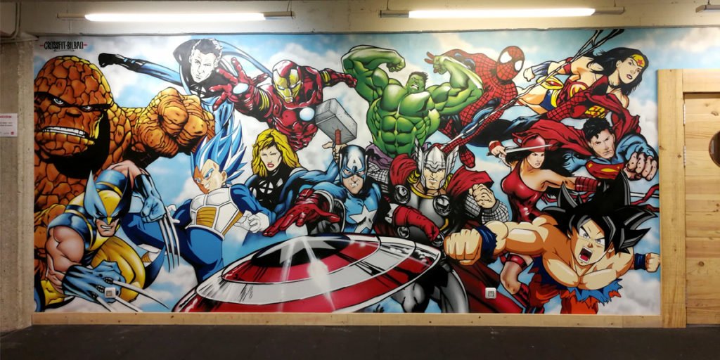 graffiti-de-superheroes-en-box-de-crossfit Graffiti de Superhéroes en Box de Crossfit de Bilbao