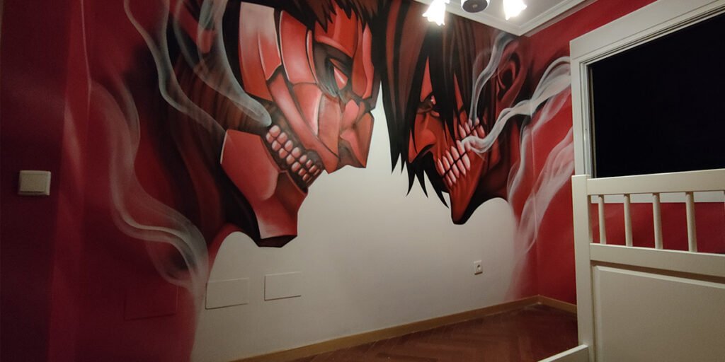 mural-de-ataque-a-los-titanes-en-habitacion Graffiti de Ataque a los Titanes en habitación