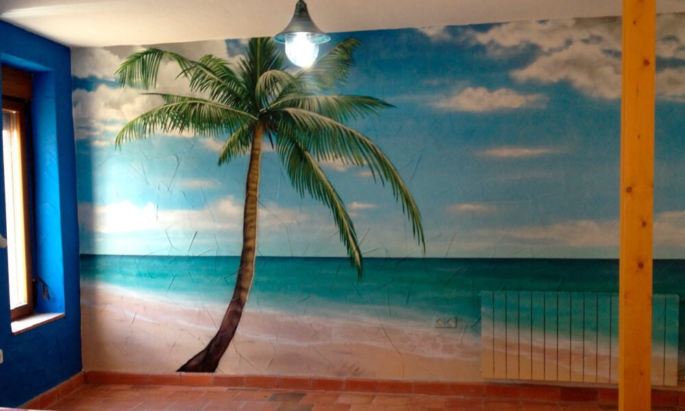 Mural de playa en habitación