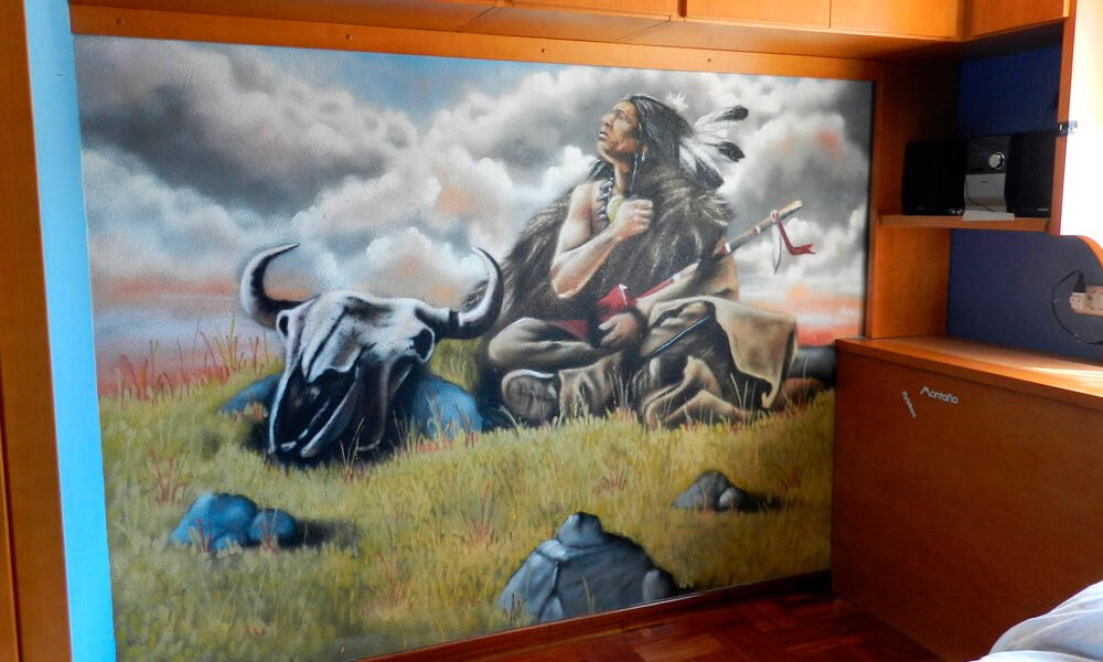 Mural decorativo artístico en habitación