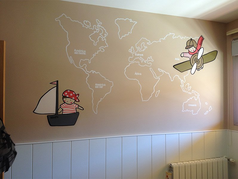 mural-infantil-con-aviones-en-habitacion Mural infantil con aviones en habitación
