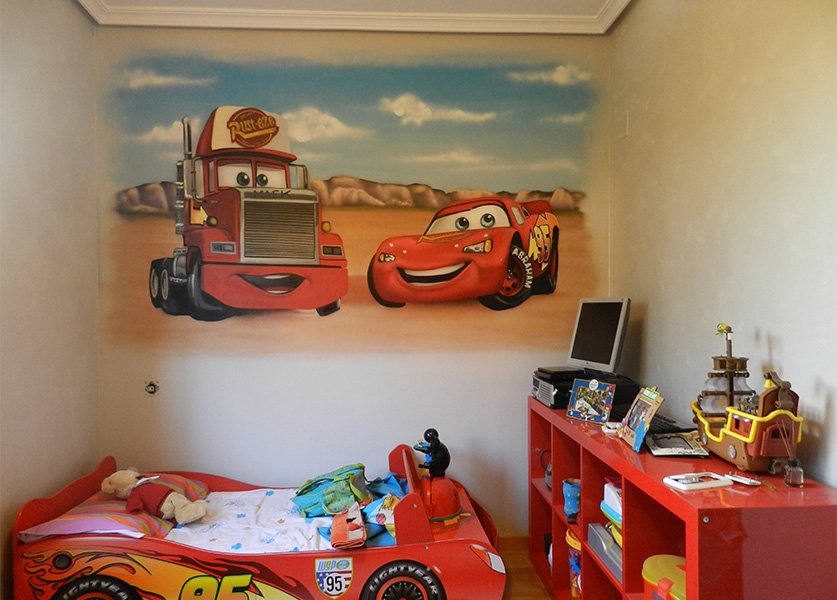 mural-infantil-de-cars-en-habitacion-de-madrid Mural infantil de Cars en habitación de Madrid