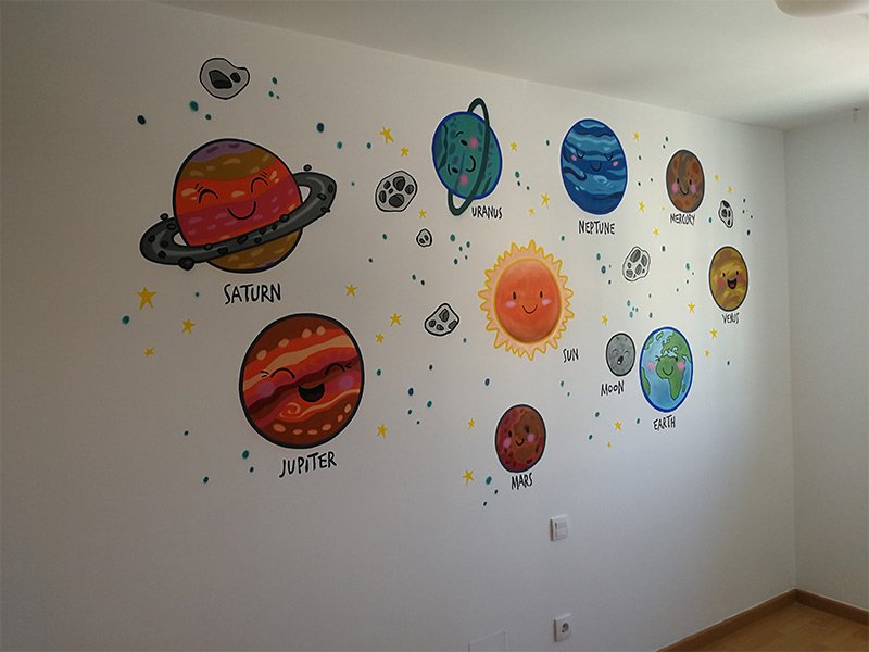 mural-infantil-de-planetas-en-habitacion Mural infantil de planetas en habitación
