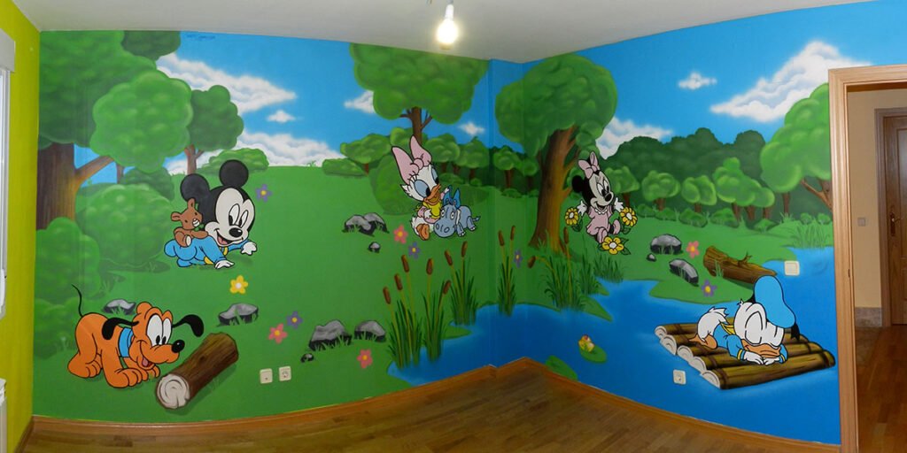 mural-infantil-en-habitacion Graffiti infantil en habitación de Madrid