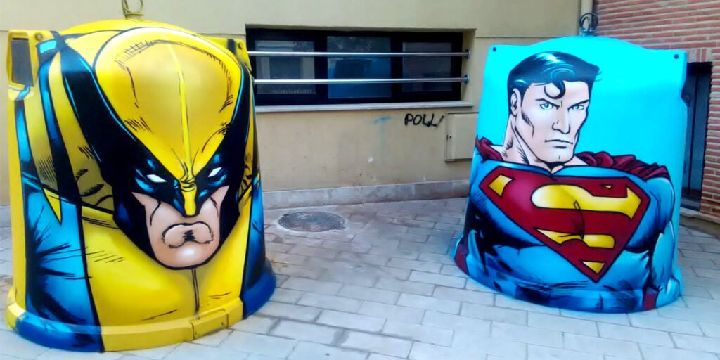 graffitis-de-superheroes-en-contenedores Graffitis de superhéroes en contenedores