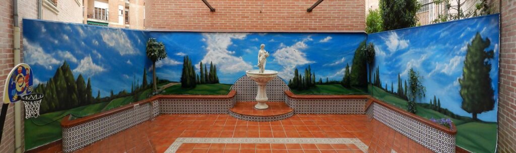 mural-con-nubes-en-patio Mural con nubes en patio