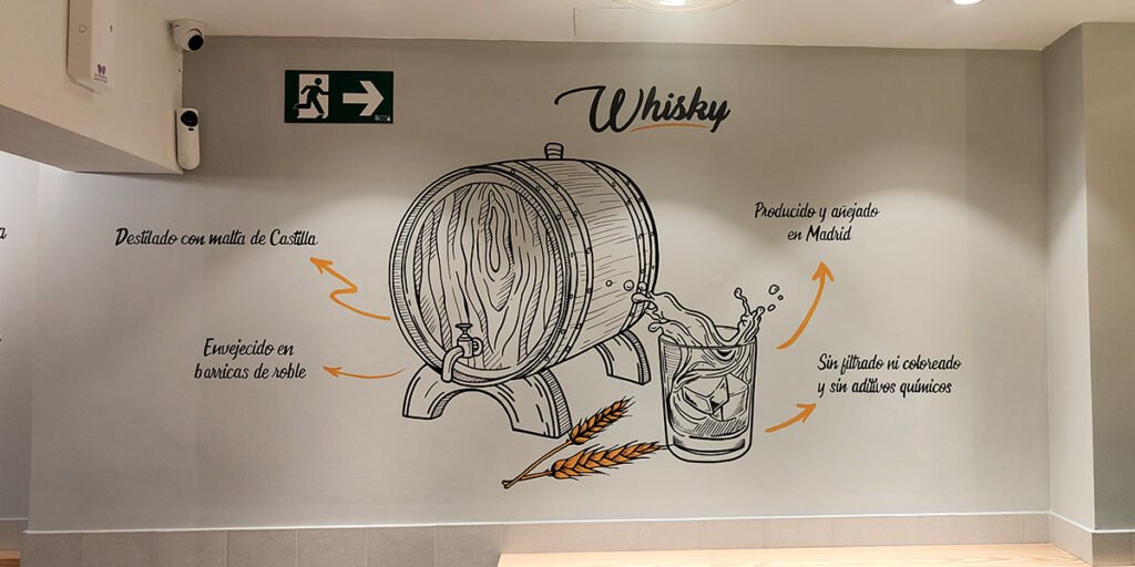 mural-de-whisky-en-bar-de-madrid Mural de whisky en bar de Madrid
